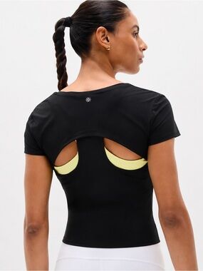 Athleta Endurance Racerback Tee NWT Size XS Black Cut-Out Short Sleeve Top